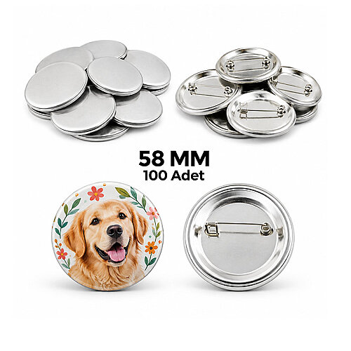 Rozet İğneli Metal Arkalıklı 58 mm 100lü Paket - 