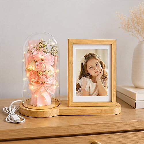 Ahşap Gül Buketi Ledli Fotoğraf Çerçevesi 13x18 - sanalbayim