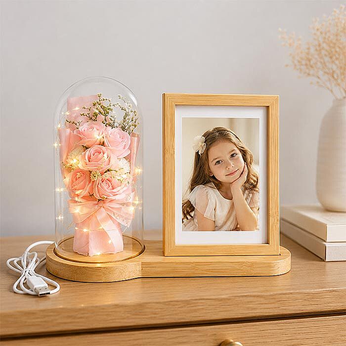 Ahşap Gül Buketi Ledli Fotoğraf Çerçevesi 13x18 - 1