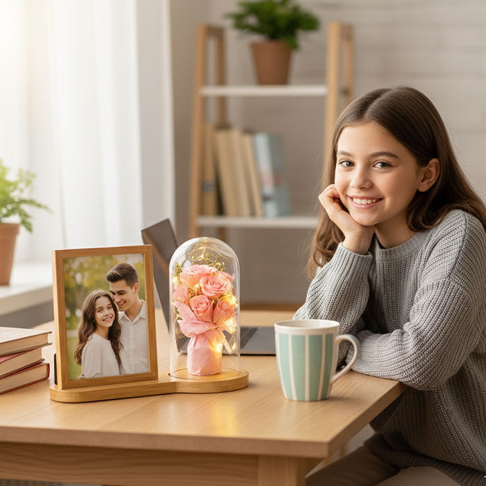 Ahşap Gül Buketi Ledli Fotoğraf Çerçevesi 13x18 - 3