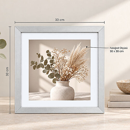 Ahşap Kare Fotoğraf Çerçevesi 30x30 Gümüş - sanalbayim (1)