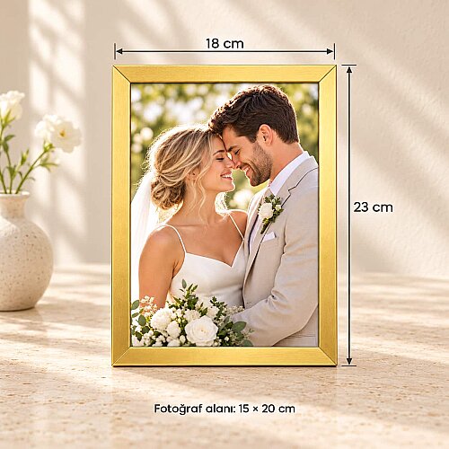 Ahşap Kare Fotoğraf Çerçevesi Altın 15x20 - sanalbayim (1)