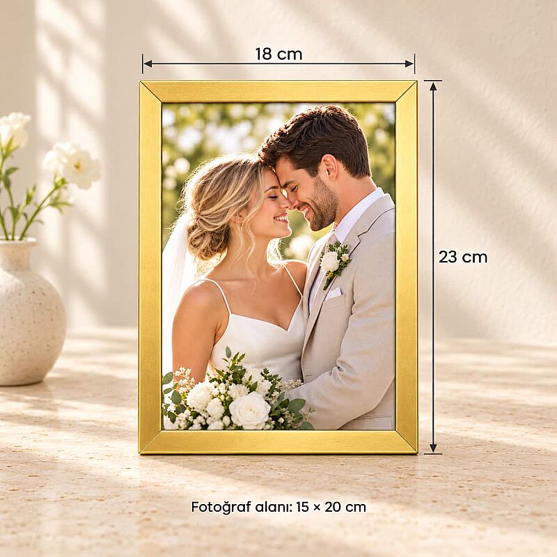 Ahşap Kare Fotoğraf Çerçevesi Altın 15x20 - 2