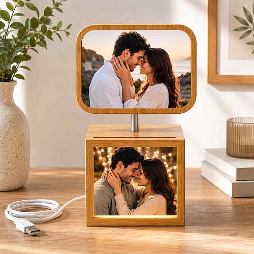 Ahşap Ledli Dönen Fotoğraf Çerçevesi 12x12 - sanalbayim