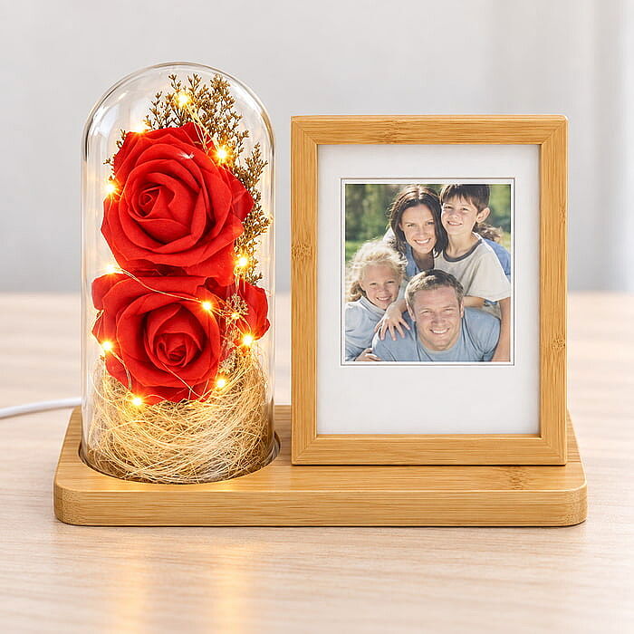 Ahşap Ledli Gül Fanus Fotoğraf Çerçevesi 10x14 - 2