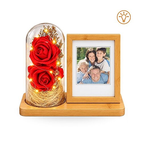 Ahşap Ledli Gül Fanus Fotoğraf Çerçevesi 10x14 - sanalbayim