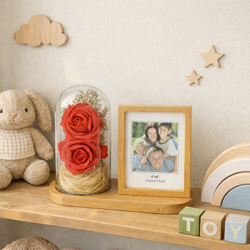 Ahşap Ledli Gül Fanus Fotoğraf Çerçevesi 10x14 - sanalbayim