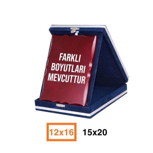 Ahşaplı Kadife Albüm Plaket Kutuları - Lacivert - (1)
