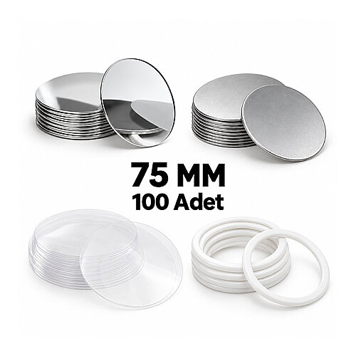 Buton Rozet Ayna 75 mm 100lü Paket - 