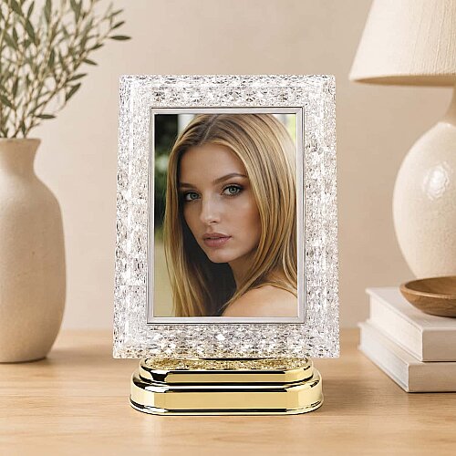 Dekoratif Işıklı Kristal Fotoğraf Çerçevesi Altın - sanalbayim