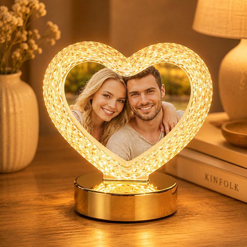 Dekoratif Işıklı Kristal Kalp Fotoğraf Çerçevesi - 2