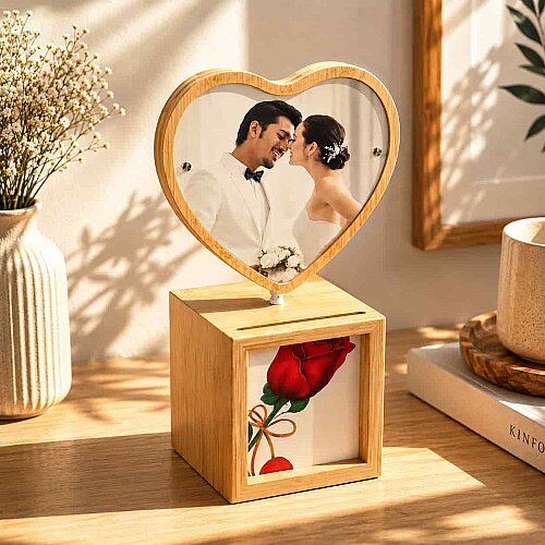 Dönen Ahşap Ledli Kalp Fotoğraf Çerçeve 10x15 - sanalbayim
