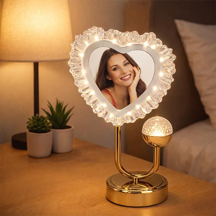 Gece Lambalı Kristal Kalp Fotoğraf Çerçevesi - 2