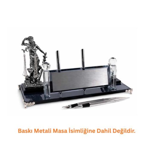 Gümüş Adalet Heykelli Kristal Masa İsimliği KC1606 - 