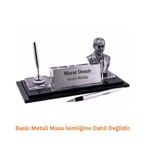 Gümüş Atatürklü Kristal Masa İsimliği KC1610 - 