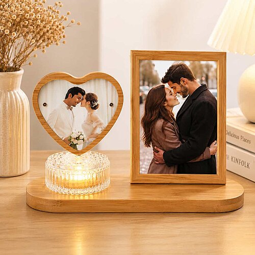 Hareketli Ahşap Ledli Kalp Fotoğraf Çerçeve 10x15 - sanalbayim