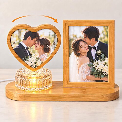 Hareketli Ahşap Ledli Kalp Fotoğraf Çerçeve 10x15 - sanalbayim