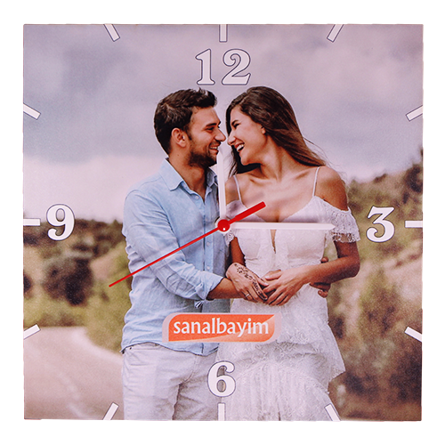 Sublimasyon Duvar Saati Kare 27cm Eko Ahşap - 1