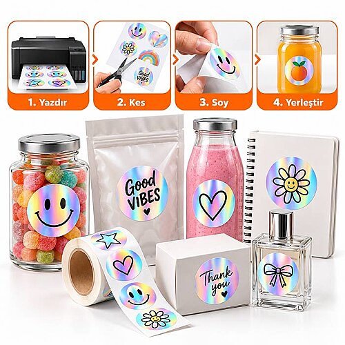 İnkjet Şeffaf Holografik Sticker Etiket A4/20 - (1)