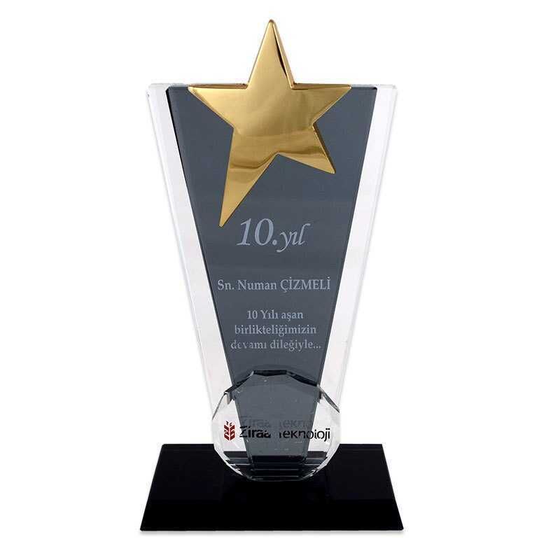 Kristal Plaket KC-1021 Metal Yıldız Monteli Siyah - 1