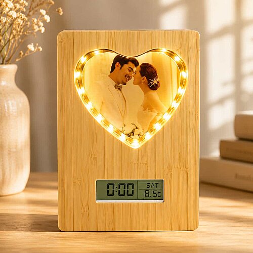 Led Işıklı Dijital Saatli Ayna Fotoğraf Çerçevesi - sanalbayim