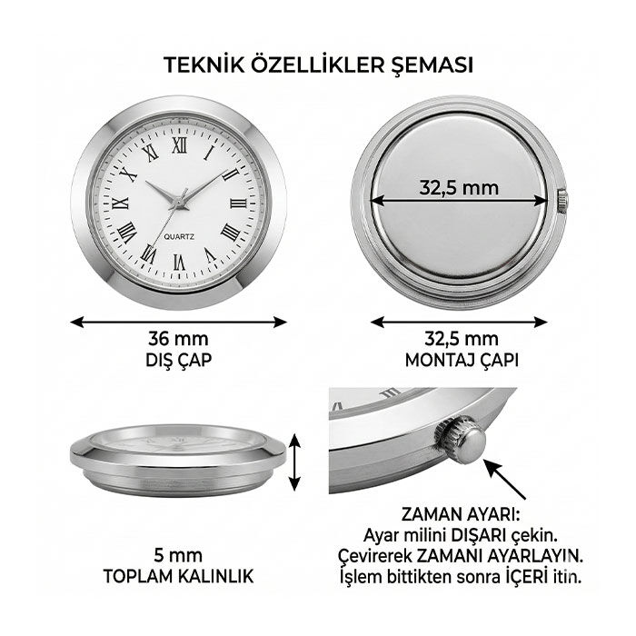 Masa İsimlik İçin Geçmeli Saat - 35mm - 3