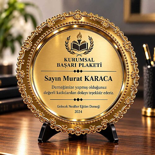 Metal Ödül Tabağı Altın - 25 cm - 