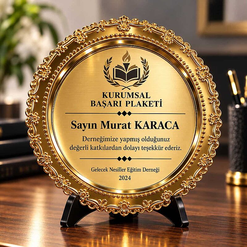 Metal Ödül Tabağı Altın - 25 cm - 1