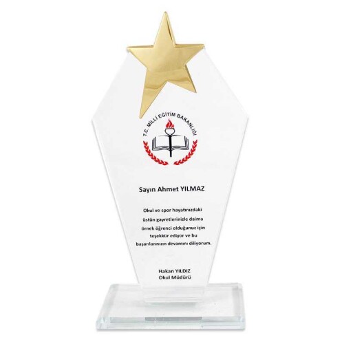Kristal Plaket KC-1018 Safir Metal Yıldızlı - 