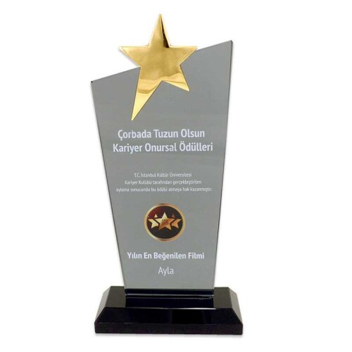Kristal Plaket KC-1020 Metal Yıldızlı Siyah - (1)