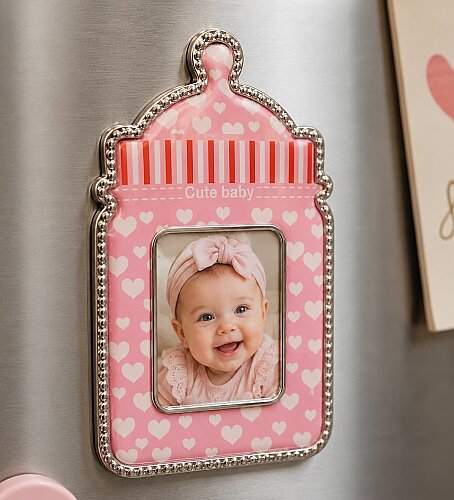 Pembe Biberon Bebek Magnet Çerçevesi - sanalbayim