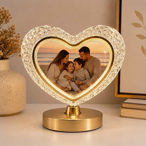 Sihirli Işıklı Kristal Kalp Fotoğraf Çerçevesi - 1