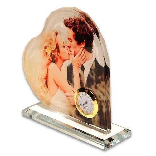 Sublimasyon Kristal Plaket Beyaz Kalp Saatli - (1)