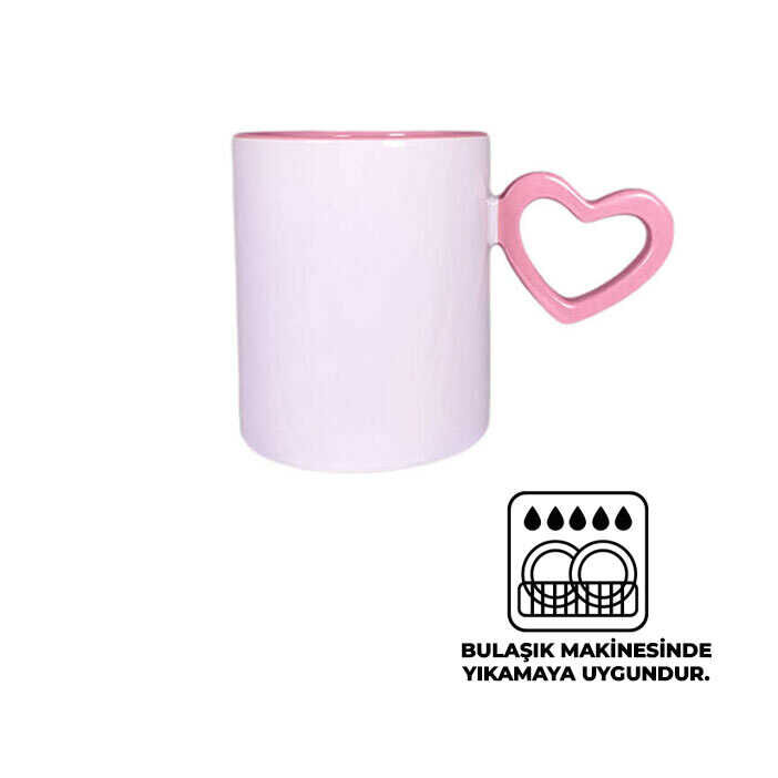 Süblimasyon Pembe Kalpli İçi Pembe Kupa UC - 5