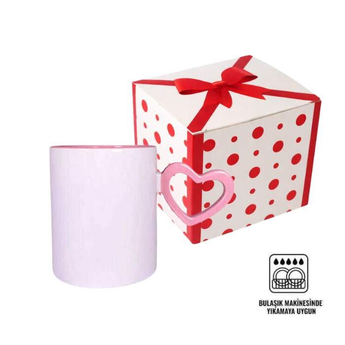 Süblimasyon Pembe Kalpli İçi Pembe Kupa UC - 3
