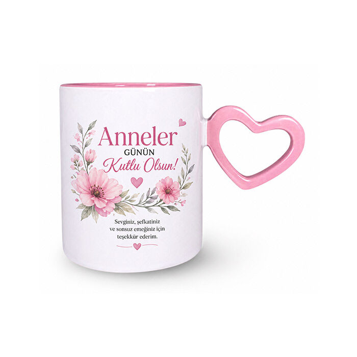 Süblimasyon Pembe Kalpli İçi Pembe Kupa UC - 4