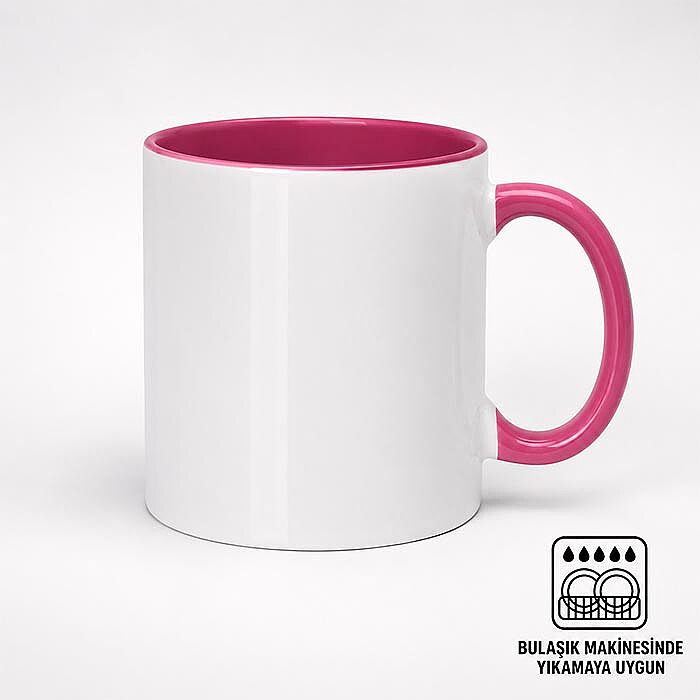 Sublimasyon Sapı ve İçi Renkli Kupa Pembe - Mega - 1