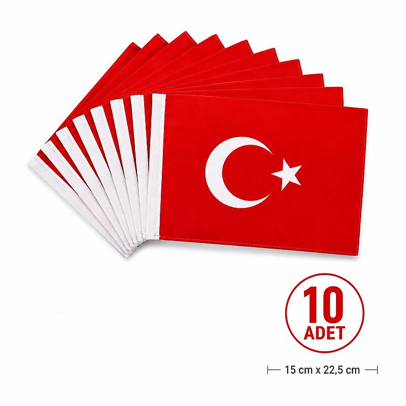 Türk Masa Bayrağı 15x22,5 cm 10 lu Paket - 1